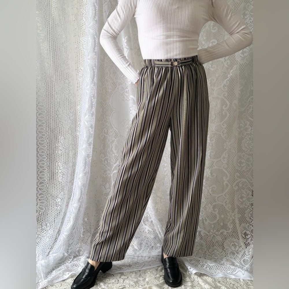 Vintage 90s Y2K Striped Wide Leg Pants Kathie Lee Collection